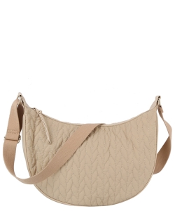 Leaf Quilted Hobo Crossbody Bag LM0346 LIGHT STONE
